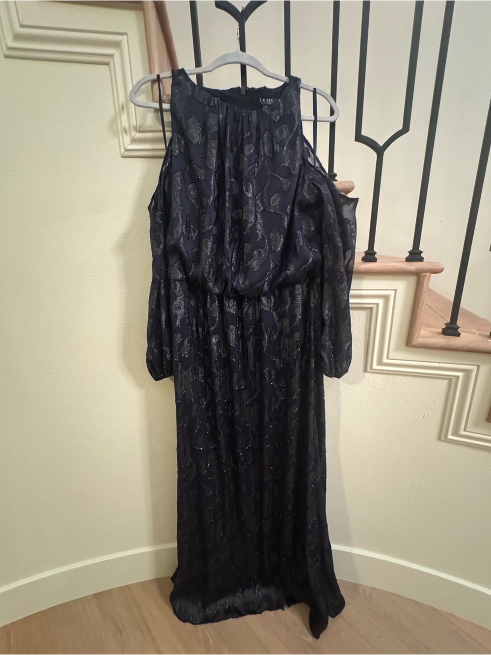Ralph Lauren Navy Cold-Shoulder Lace Maxi Dress - Picture 2 of 9